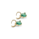 Gold Silver Aqua Blue Green Square Stone CZ Huggie Earrings, Sku#Y860