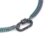 Rainbow Link Chain Oval Carabiner Pendant Necklace, Sku#EF517
