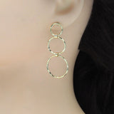 Gold Three Round Ring Dangle Earrings, Sku#ZX137
