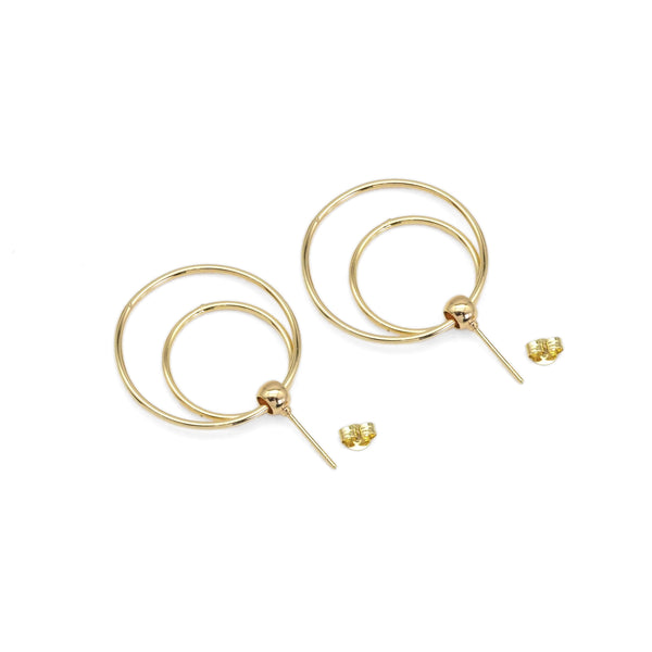 Gold Double Round Ring Earrings, Sku#ZX138
