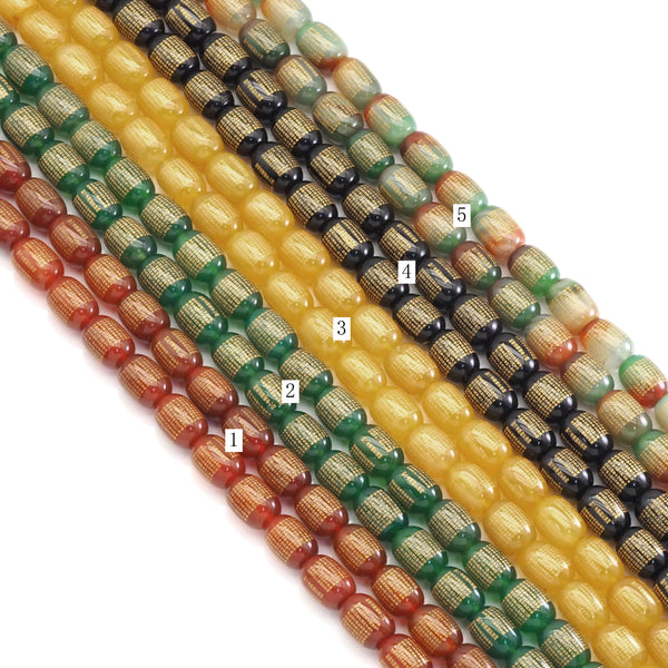 Barrel Agate Beads with Golden Lines, Sku# U1747