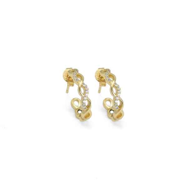 Gold CZ Infinity Line Huggie Earrings, Sku#Y847