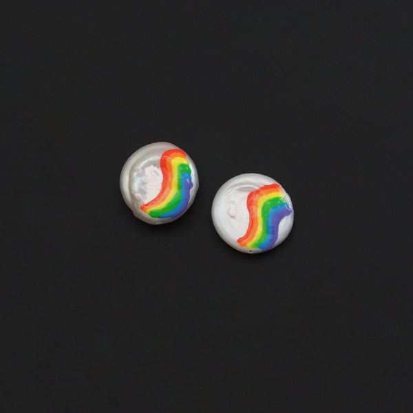 Rainbow On White Pearl Charm/Spacer Beads, Sku#Y889