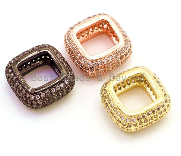 14mm CZ Micro Pave Big Hole Square Ring Spacer Beads Clear Crystal for Bracelet/Necklace, Cubic Zirconia Large Square Hole Beads, sku#G67