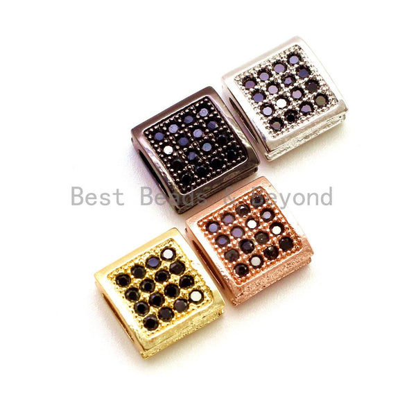 CZ Flat Square Black Micro Pave Spacer Beads, Cubic Zirconia Spacer Beads,Men's Jewelry Beads, 9x9x4mm, sku#G121