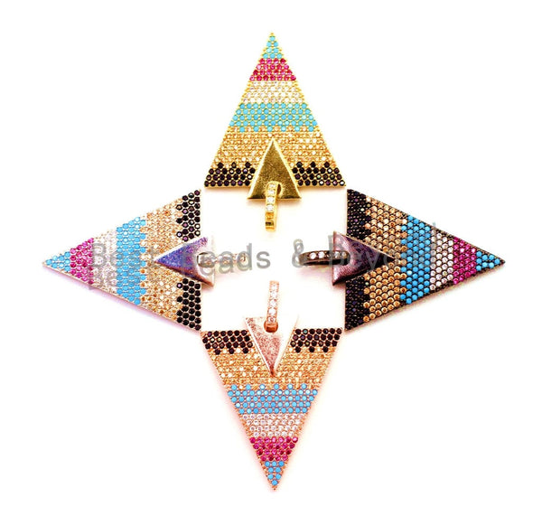 CZ Micro Pave Multi Color Triangle Pendant, Cubic Zirconia Necklace Focal Pendant, Rainbow CZ Pave Charm, 27x39mm, sku#F2