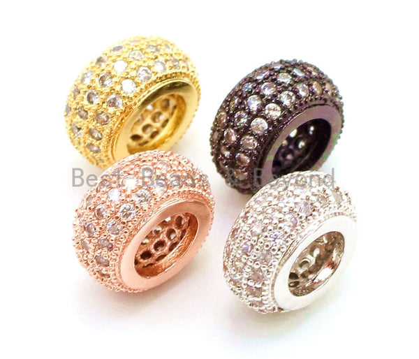 10x5mm CZ Micro Pave Rondelle Big Hole Spacer Beads, Cubic Zirconia Large Hole Space Beads, Sliding Beads, sku#G76