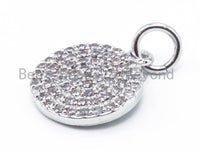 CZ Clear Micro Pave Coin Charm, Round Disc Pave Charm,Sku#F125