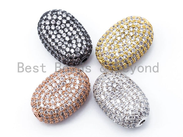 CZ Micro Pave Curved Oval Egg Beads, Cubic Zirconia Spacer Beads, 19x13mm, sku#G186