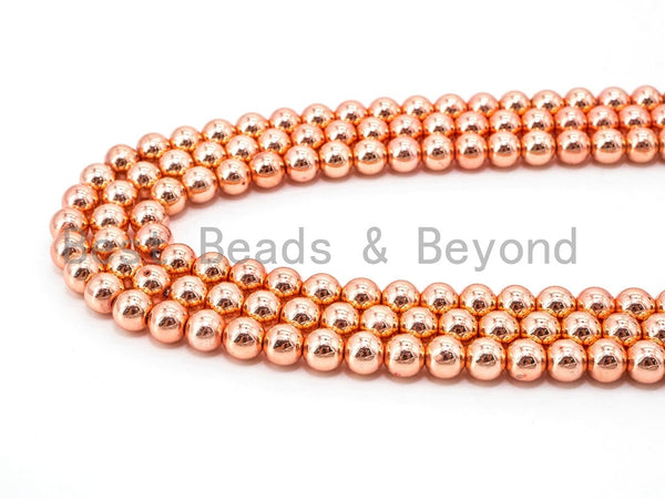 Natural Rose Gold Copper Color Hematite Beads, 3mm/4mm/6mm/8mm/10mm/12mm Round Smooth, 15-16inch Full Strand-Bright Rose Gold Beads, SKU#S2