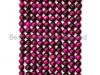 High Quality Natural Fuchsia Tiger Eye Round  Beads,4mm/6mm/8mm/10mm/12mm/14mm Round, Fuchsia Tiger Eye, 15.5'' Full strand, SKU#U65