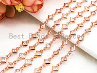 1 Foot/Yard-CZ Beaded Chain-4mm Diamond Shape CZ Beads-Gold Silver Rose Gold Gunmetal Plated Bezel Chain,Bezel Connector Beads,sku#E365
