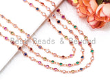 1 Foot/Yard-Multi Colored CZ Beaded Chain-4mm Cubic Zirconia Beads-Gold Silver Rose Gold Gunmetal Plated over Brass-Bezel Chain, sku#E347