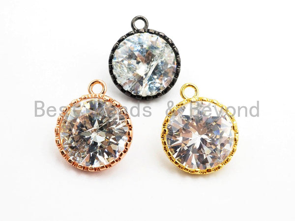 14mm Micro Pave Round Shaped Pendant with Big Clear CZ, Black/Gold/Silver/Rose gold, Bridal Jewelry Charms, Wedding Jewelry Findings,sku#B85