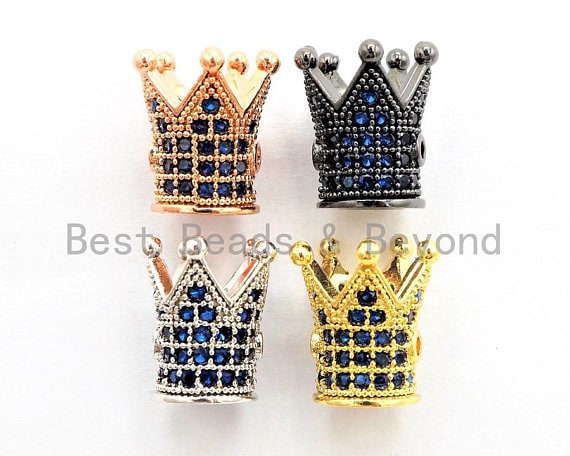 CZ Micro Pave King Crown Spacer Beads, Sapphire Blue Crown Beads,Men's Women's Jewelry Making, 10x8mm, Sku#G411
