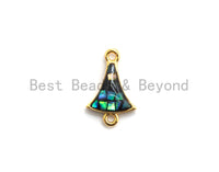 100% Natural Abalone Fan Shaped Small Bell Connector, Gold/Silver Plated Finish, Abalone Shell Charm, Abalone Beads, 10x15mm,SKU#Z263
