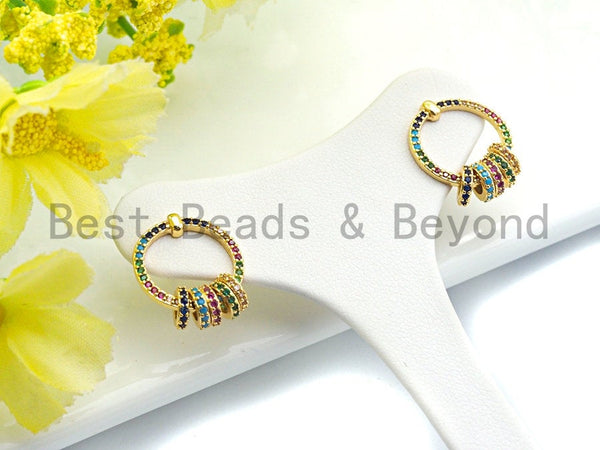 Colorful CZ Micro Pave Stud Earring, Ring Shaped Earrings with Five Little Rings, CZ Gold Stud Earring,14x17mm,sku#J120