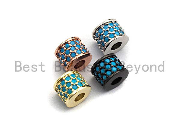 CZ Big Hole Drum Barrel Turquoise Micro Pave Beads, Gold/Rose Gold/Silver/Black Cubic Zirconia Spacer Beads, DIY Jewelry, 6x7mm, sku#X46