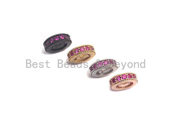 Fuchsia CZ Micro Pave Round Wheel Spacer Beads, Cubic Zirconia Spacer beads, Bracelet spacers, 8mm/10mm,sku#C106