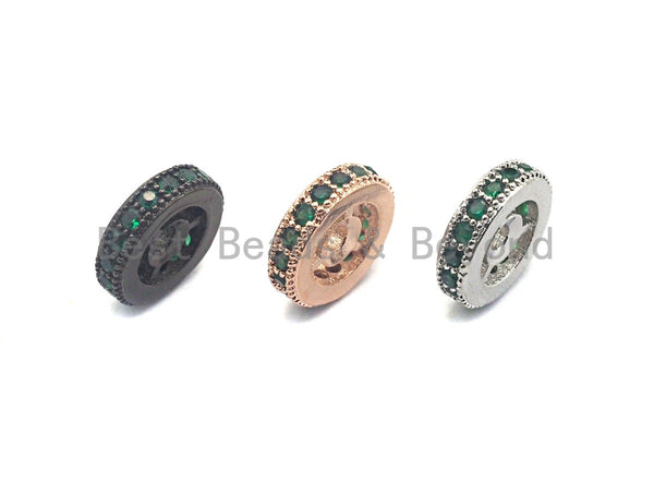 Green CZ Micro Pave Round Wheel Spacer Beads, Cubic Zirconia Spacer beads, Bracelet Spacers, 8mm/10mm,sku#C109