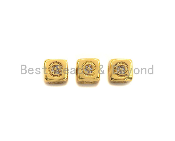 CZ Micro Pave @ Symbol Shape Dice Spacer Beads, Cubic Zirconia Cube Spacer Beads, 24k Gold Tone,8.5mm, sku#Z717