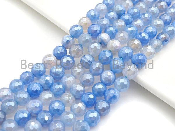 Gorgeous Mystic Plated Natural Blue Aagte, 6mm/8mm/10mm/12mm round faceted bead, Blue Agate beads, 15.5" full strand, sku#U596