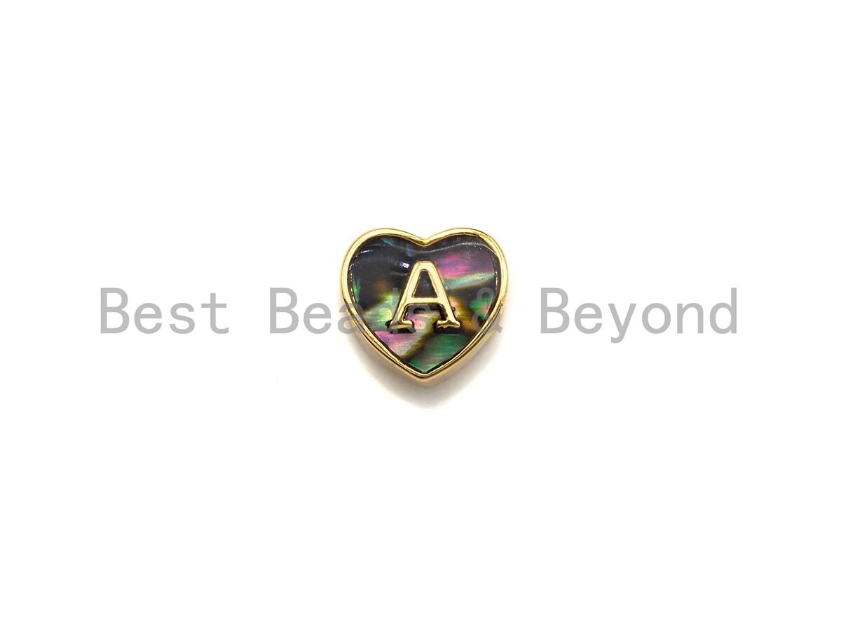 New Trendy Abalone Gold Heart Beads, A-Z 26 Initials Letter Space Bead –  Bestbeads&Beyond