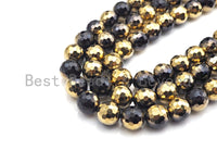 NEW!!! Natural Half Gold Plated Black Onyx Beads, 8mm/10mm/12mm Round Faceted Gold Black Onyx Beads, 15.5" Full Strand, sku# UA87