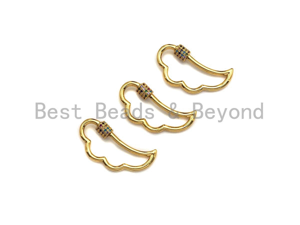 Colorful CZ Micro pave Angel Wing Shape Clasp, CZ Pave Clasp, 24K Gold Carabiner Clasp, 14x30mm, sku#H194