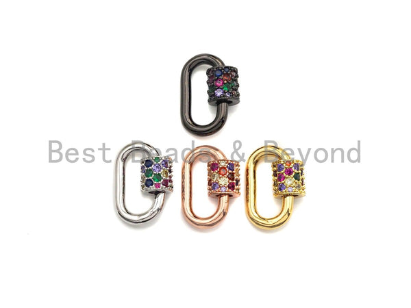 Colorful CZ Micro pave Oval Shape Clasp, CZ Pave Clasp, Gold/Silver/Rose Gold/Gunmetal Carabiner Clasp, 16x23mm, sku#H211