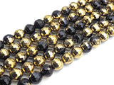 NEW!!! Natural Half Gold Plated Black Onyx Beads, 8mm/10mm/12mm Round Faceted Gold Black Onyx Beads, 15.5" Full Strand, sku# UA87