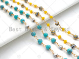 1 Foot/Yard-5mm&3mm Turquoise Yellow Round  Rosary Chain- Brass Wire Wrapped Gold Plated Chain- DIY Necklace/Bracelet Link Findings, sku#V67
