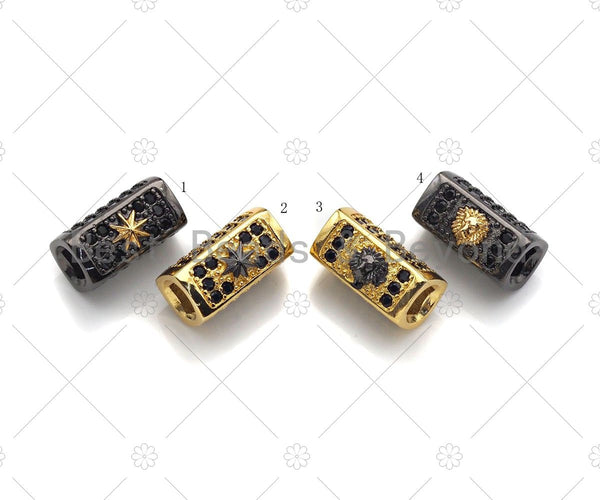 Star/Lion Head Bead,Tube Spacer Bead, Black CZ Pave Tube Spacer Beads for Men/Women Jewelry Making, 7x14mm, ML19