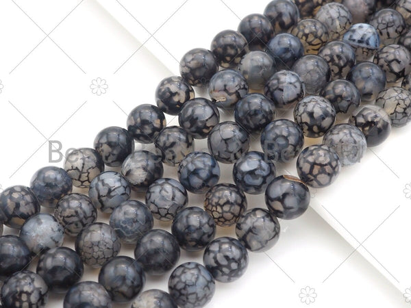 High Quality Black Fire Agate Beads, Dragon Vein Agate, 6mm/8mm/10mm/12mm Round Smooth Black Fire Agate Beads, 15.5" Full Strand, Sku#UA151