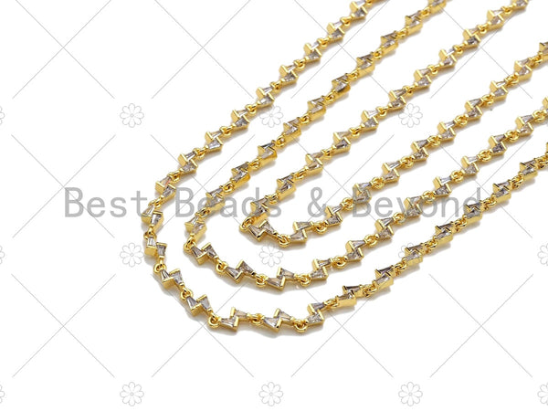 High Quality Hand Made Baguette CZ Lightning bolt Chain by Yard, 18K Real Gold Plated Chain, Wholesale bulk Chain, 5x10mm,sku#LK150