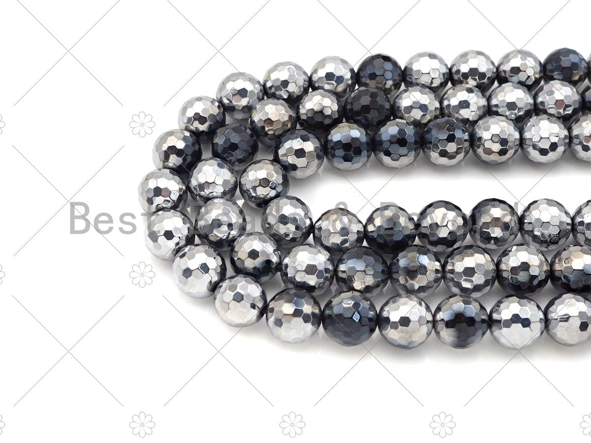 NEW!!! Natural Half Silver Plated Black Onyx Beads, 8mm/10mm/12mm Roun