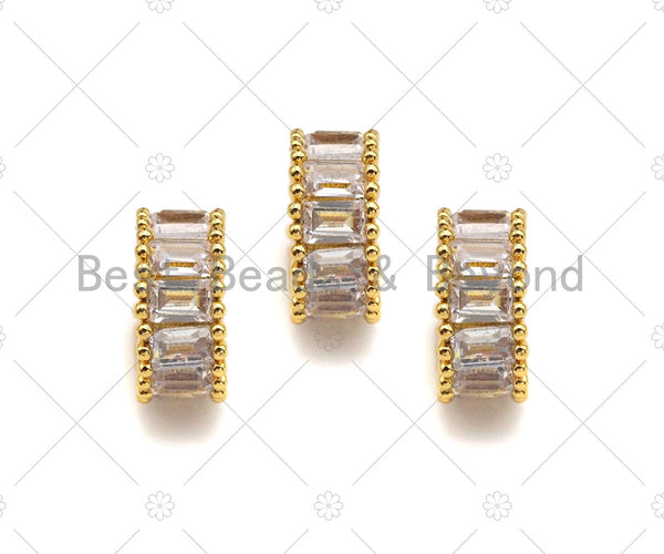 Baguette CZ Micro Pave Big Hole Beads, Clear Cubic Zirconia Spacer Beads, European Large Hole Beads,3x7mm,sku#Y339