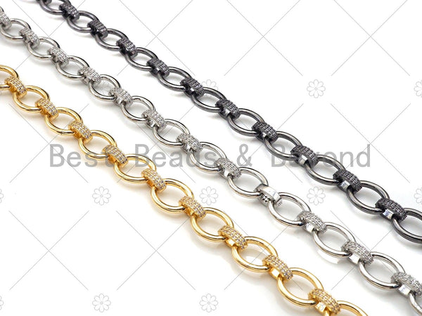 11x14mm High Quality Micro Pave Chain, Oval Link Statement Chain by Yard, CZ Pave Chain, Necklace Making Supply, sku#M378