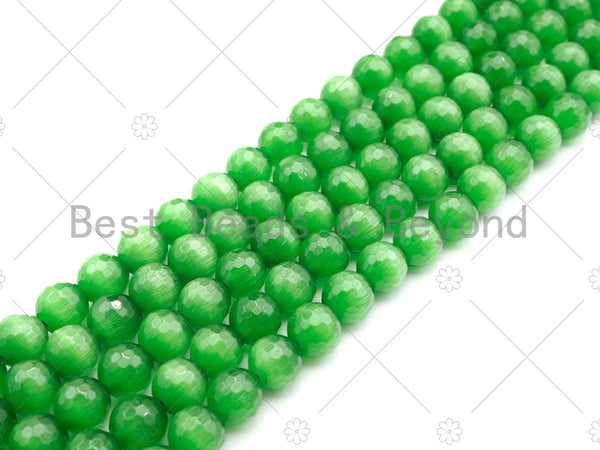 Special Cut Green Cat's Eye Round Faceted Beads, 6mm/8mm/10mm/12mm Round Faceted, 15.5'' Full Strand, Sku#UA199
