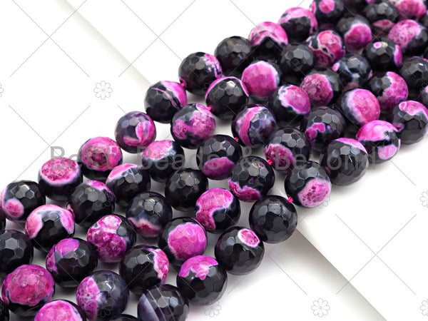 Natural Hot Pink Black Fire Agate Round Faceted Beads, 8mm/10mm/12mm Hot Pink Black Fire Agate, Natural Agate, 15.5" Full Strand, Sku#U1059