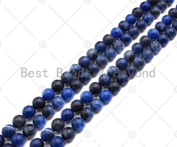 Natural Quality Blue Sodalite Round Smooth Beads, 6mm/8mm/10mm/12mm Genuine Navy Blue Sodalite,15.5'' Full Strand, Sku#U1067
