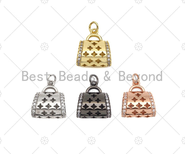 CZ Micro Pave 3D Shape Star Purse Handbag Pendant, Gold Purse Charm,  Gold Ladies handbag Charm,16x17mm, Sku#LK77