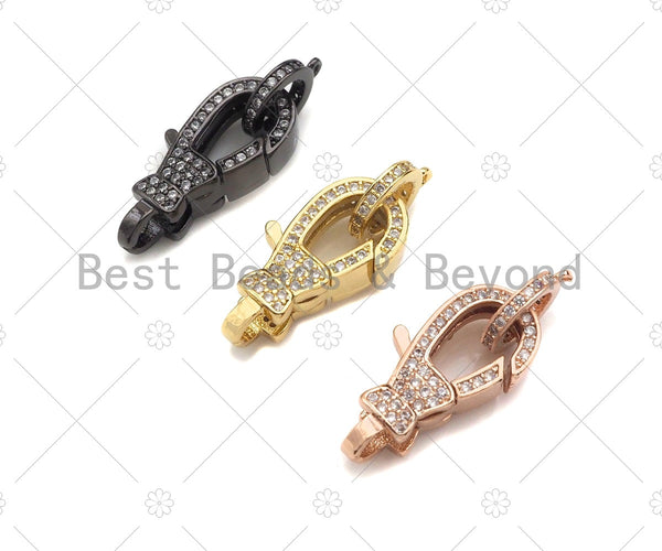 CZ Micro Pave Lobster Claw Clasp, CZ Pave Clasp, Rose gold/Gold/Black,10x23mm, Sku#Y406