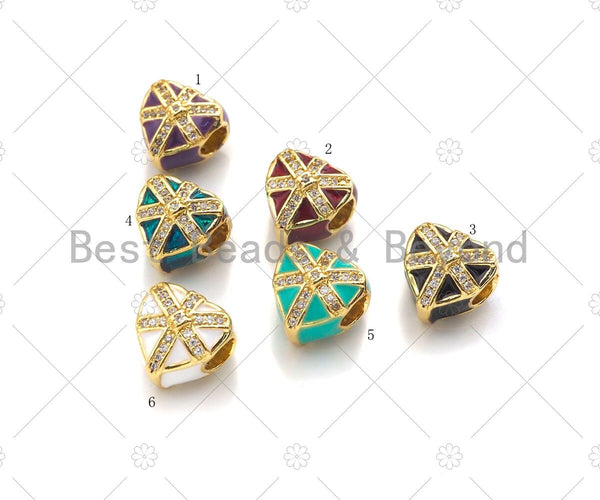 Enamel Colorful Heart Shape Gift Box Spacer Beads,  Christmas Gift Box Emamel Charm, Big Hole Enamel Jewelry11x11x9mm,Sku#N57