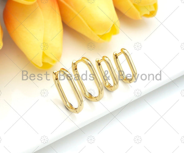 18K Dainty Gold Rectangle Huggie Earring, Earring Hook, Earring Component, Chain Connector,17x22/13x18mm, Sku#LD57