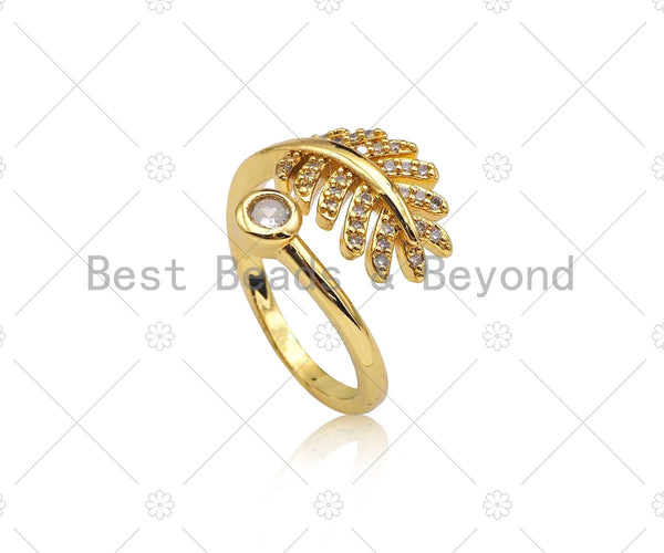 Gold Filled CZ Micro Pave Leaf Shape Ring, Leaf Ring, Cubic Zirconia 18K Gold Filled Leaf Ring, Adjustable Ring, 20x20mm,Sku#X194