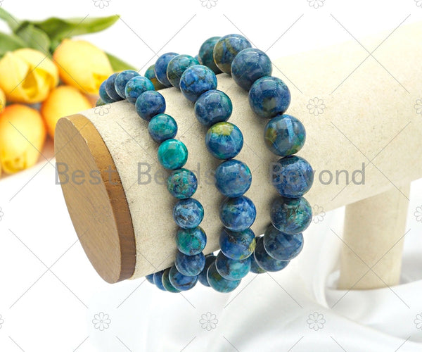 Quality Natural Blue African Turquoise Stretchy Bracelet, 8mm/10mm/12mm Elastic Fit Round Smooth African Turquoise Bracelet,Sku#EF41