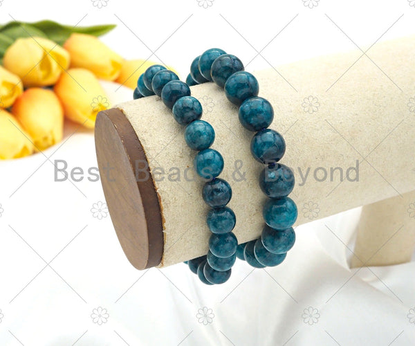 Quality Natural Blue Jade Stretchy Bracelet, 8mm/10mm Elastic Fit Round Smooth Jade Bracelet, Sku#EF49