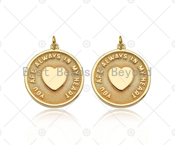14K Gold Filled Heart Medallion Pendant,You are always in my heart Charm, Sku#LX03