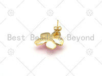 CZ Micro Pave Colorful Lilac Flower Enamel Earrings, Enamel Flower Stud Earrings, Enamel Pave Jewelry, 21x26mm, Sku#J323